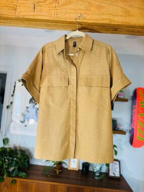 Joelle Oversized Linen-Cotton Shirt – TP/XS, Neutral Tan, Relaxed Fit